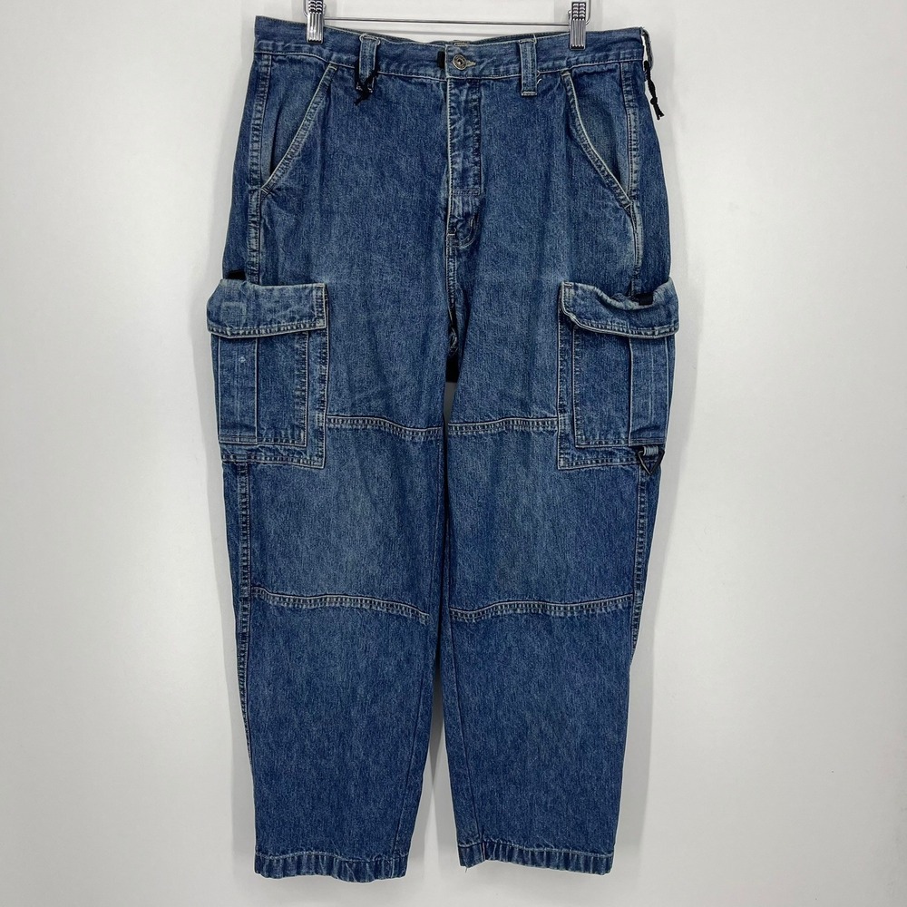 Route 66 Mens Cargo Jeans Blue Denim Utility Workwear Pants 36x30 Baggy Y2K‎ Vtg